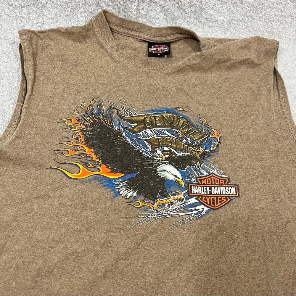 VTG Harley Davidson Shirt Men's Large Brown Sleeveless Eagle Graphic